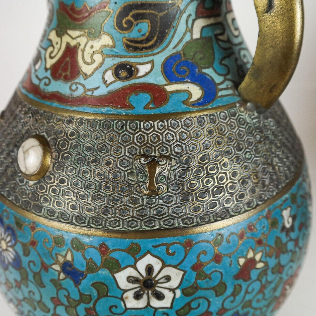 Antique Archaic Champleve Vase Lamp Japanese Enamel Vase Cloisonne ...