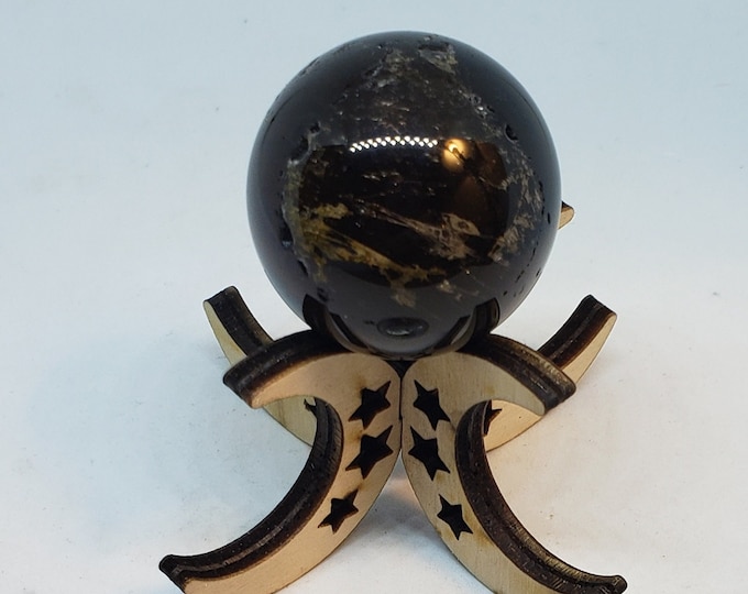 Sphere Stand - Wood - Laser Cut - Mini Crescent Moon - Sphere Holder