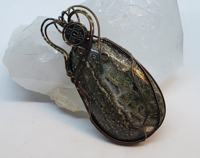 Ocean jasper wire wrapped pendant