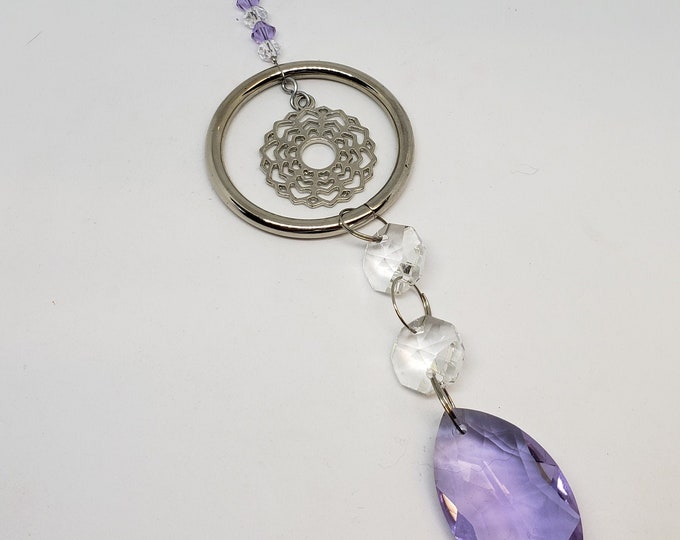 Suncatcher Crystal - Purple, Crown Chakra, Sanskrit Chakra Symbol