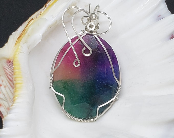 Solar Quartz Wire Wrapped Pendant, Silver
