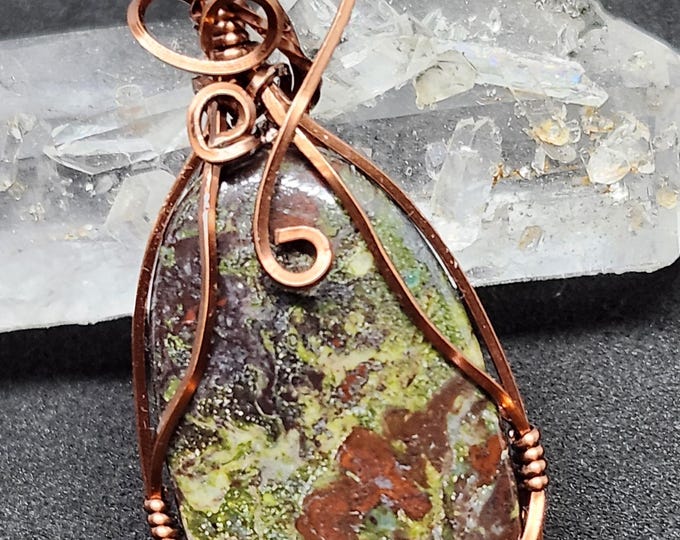Dragons Blood Jasper Pendant Wire Wrapped Copper