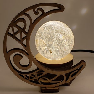 Sphere Stand - Wood - Laser Cut - Crescent Moon - Sphere Holder