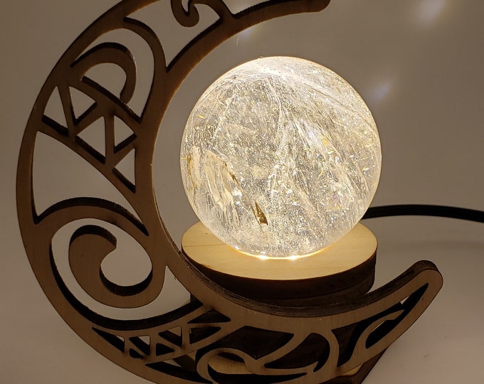 Sphere Stand - Wood - Laser Cut - Crescent Moon - Sphere Holder