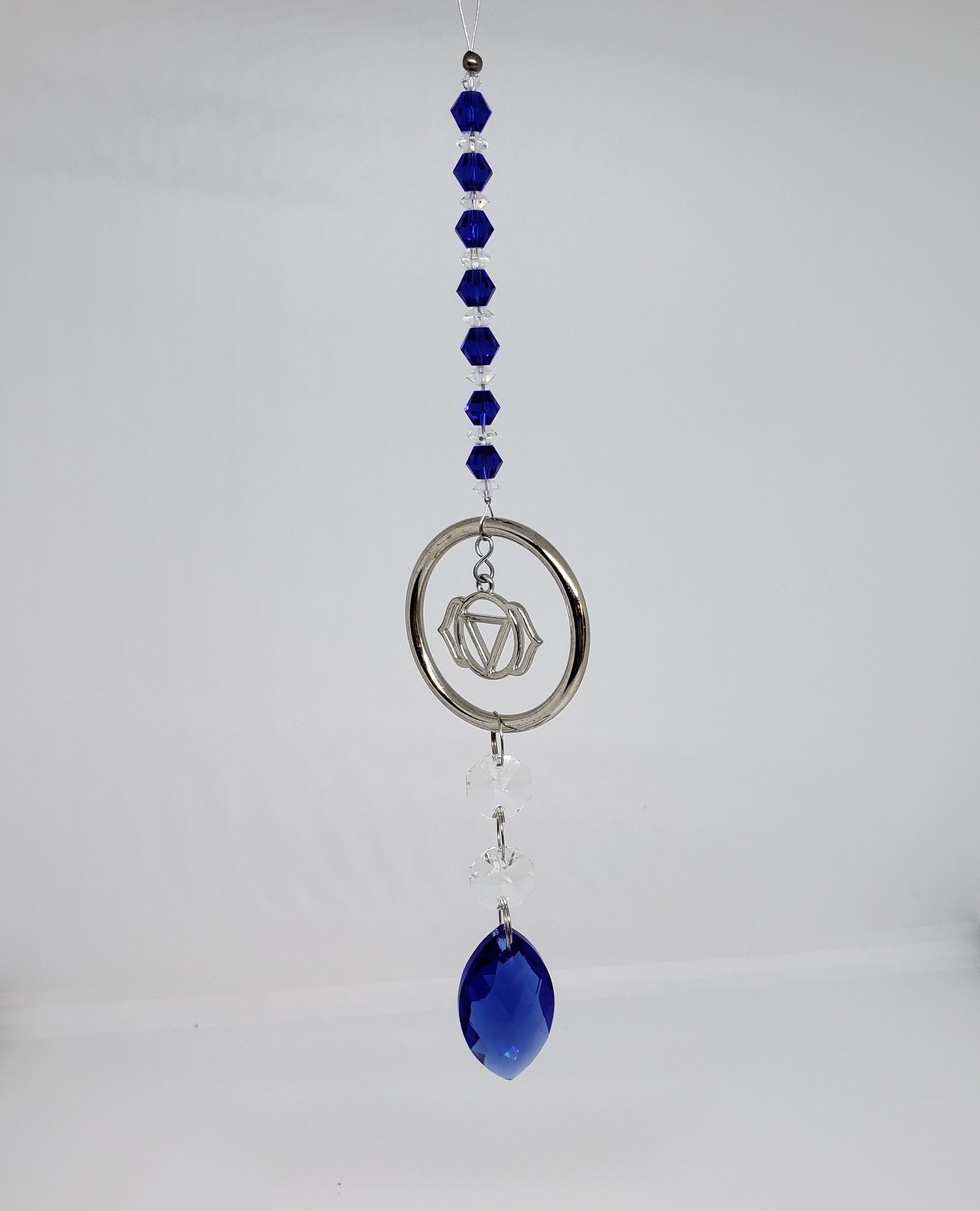 Suncatcher Crystal Indigo Third Eye Chakra, Sanskrit Chakra Symbol