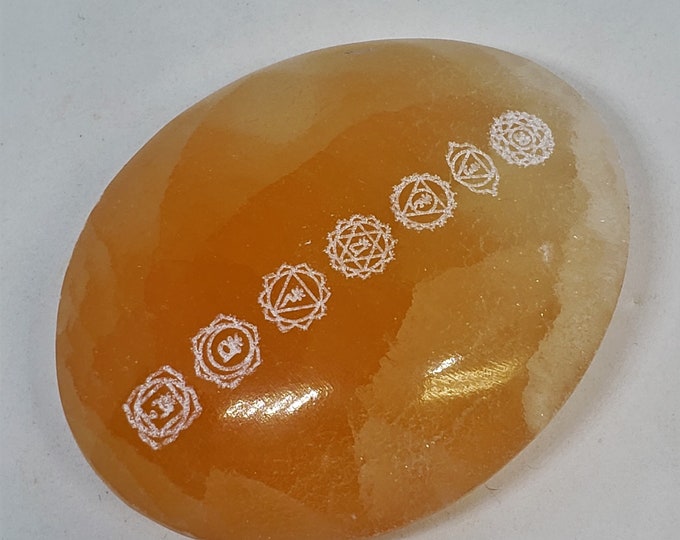 Red Selenite Palm Stone - Laser Etched, Chakras
