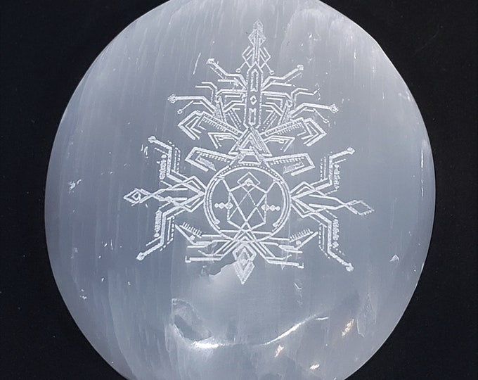 Selenite Palm Stone, laser etched