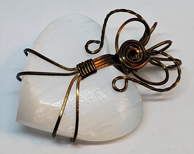 Heart Pendant - Selenite in Antique Bronze Valentine's Day Gift
