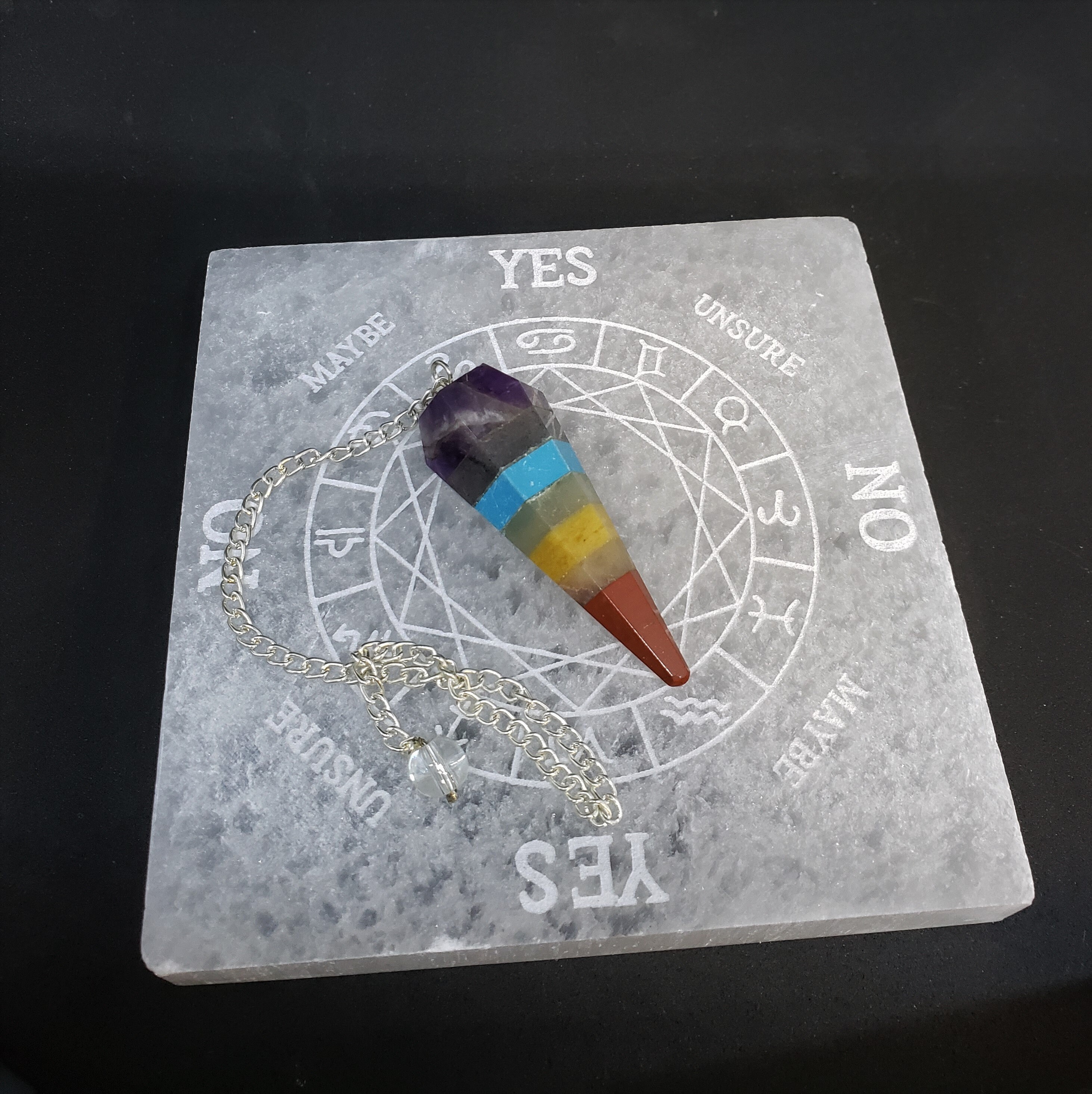 Pendulum Board Divination, Dowsing tile Laser Etched White Selenite