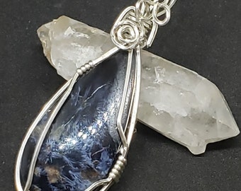 Pietersite wire wrapped pendant, sterling silver