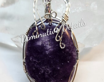 Colgante de lepidolita - Engarzado en alambre - Plata