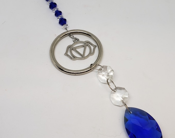 Suncatcher Crystal - Indigo Third Eye Chakra, Sanskrit Chakra Symbol