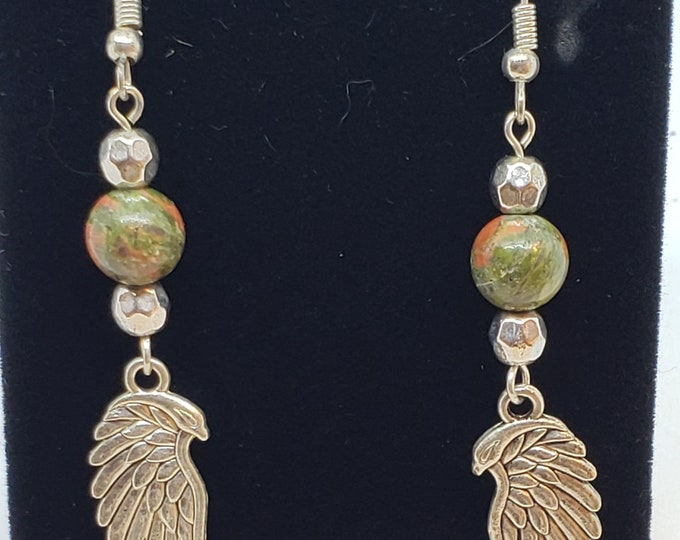 Unakite Angel Wing Earrings