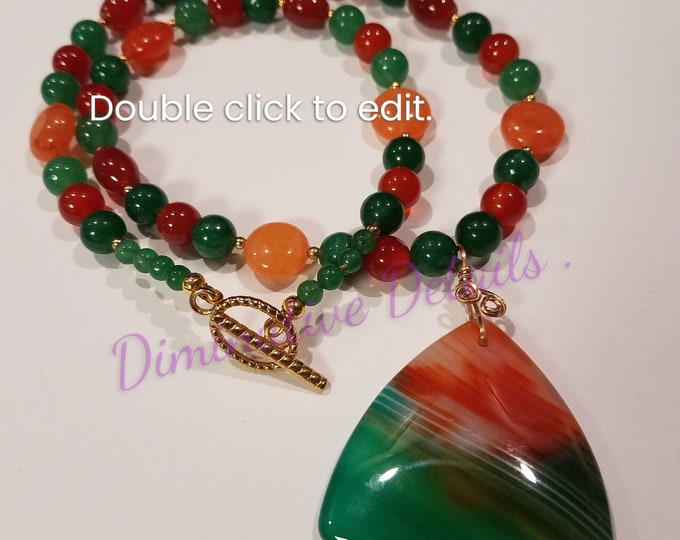 Green and Carnelian Agate Necklace - N064