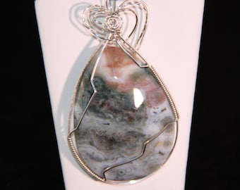 Ocean jasper wire wrapped pendant P017