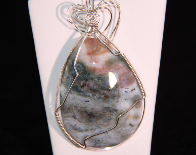 Ocean jasper wire wrapped pendant P017