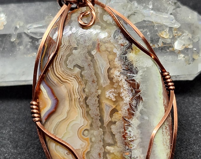 Crazy Lace Agate Pendant - Wire Wrapped - Copper
