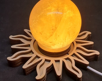 Lighted Sphere Stand - laser cut wooden sun