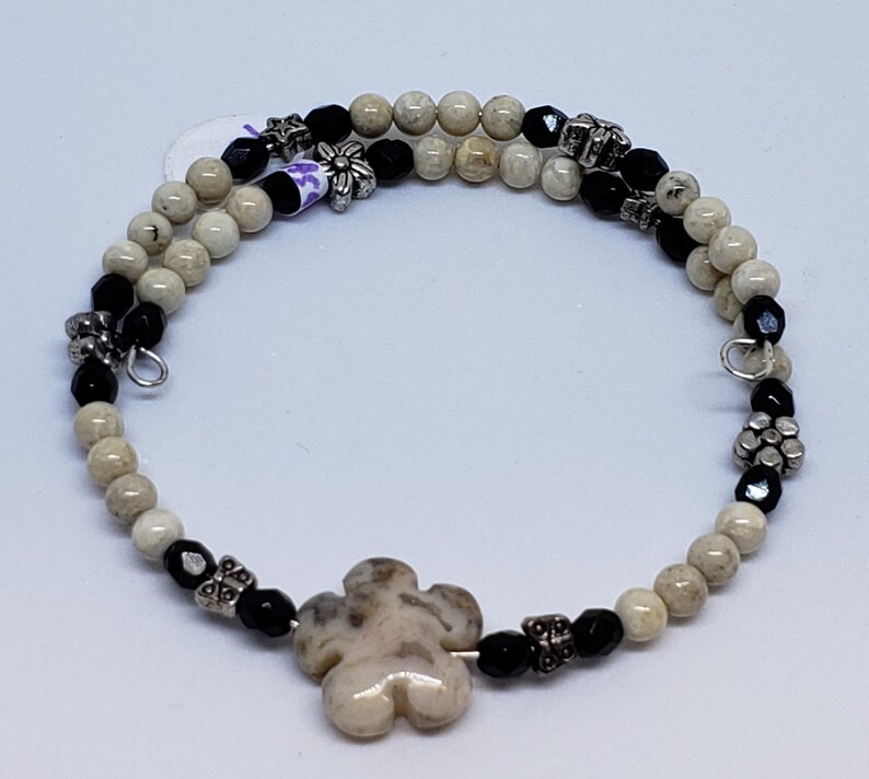 Flower Gemstone Memory Wire Bracelet