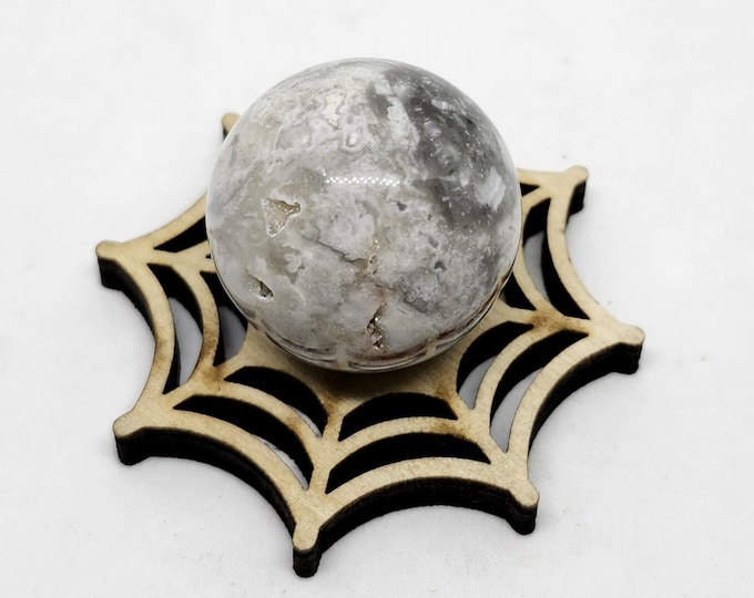 Wooden Sphere Stand - Laser Cut Mini Spider Web