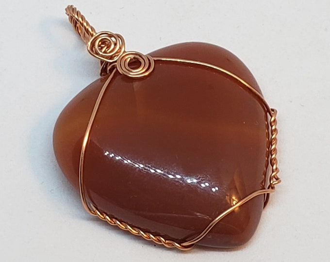 Carnelian Heart wire wrapped pendant - Copper - Valentine's Day Gift