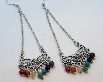 Chakra Chandelier Earrings: Sterling Silver Gemstone Dangle