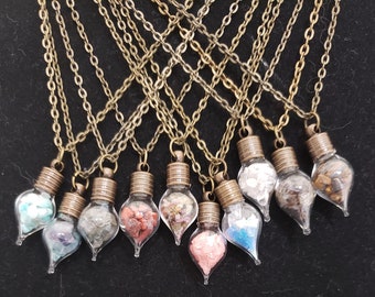 Gemstone Chip Vial Necklace - bronze