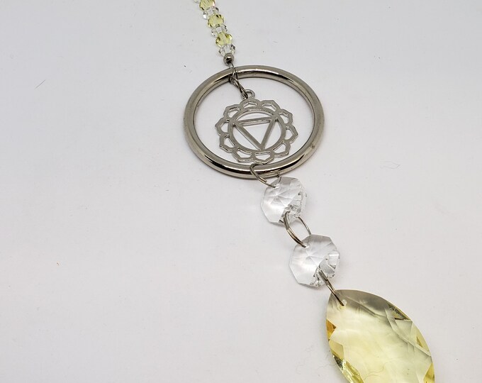 Suncatcher Crystal - Yellow Solar Plexus Chakra, Sanskrit Chakra Symbol