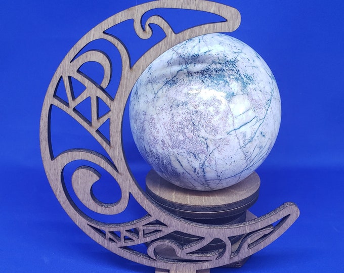 Sphere Stand - Wood - Laser Cut - Crescent Moon - Sphere Holder- Large