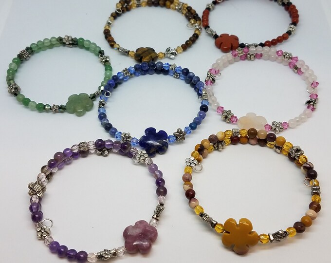 Chakra Flower Gemstone Memory Wire Bracelet