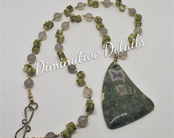 Rain Forest Rhyolite Jasper/ Natural Agate Necklace - N052