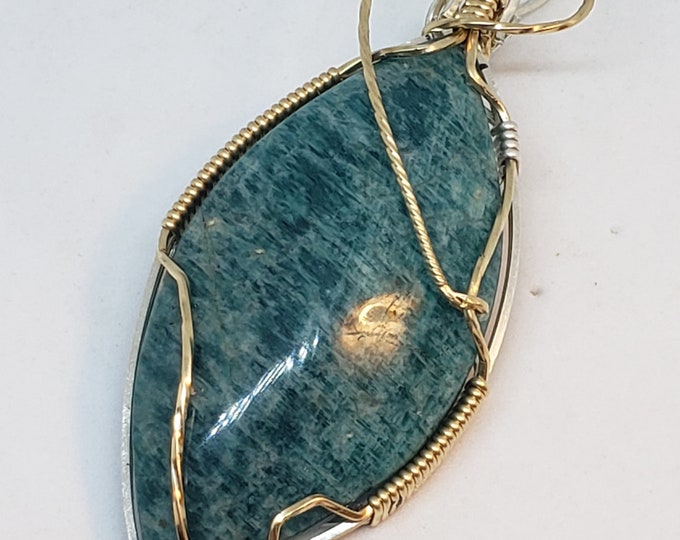 Apatite Wire Wrapped Two Tone Pendant - Gold filled and Sterling Silver