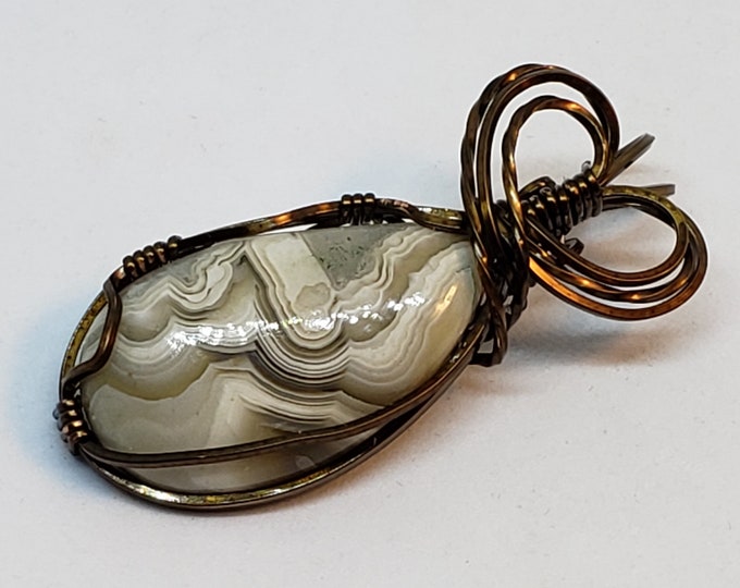 Agate Pendant - wire wrapped, antique bronze
