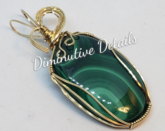 Malachite gold filled wire wrapped pendant