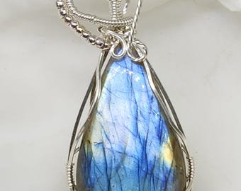 Labradorite Pendant, sterling silver filled, wire wrapped pendant