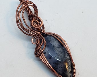 Dendrite Agate Pendant, wire wrapped, antique copper.