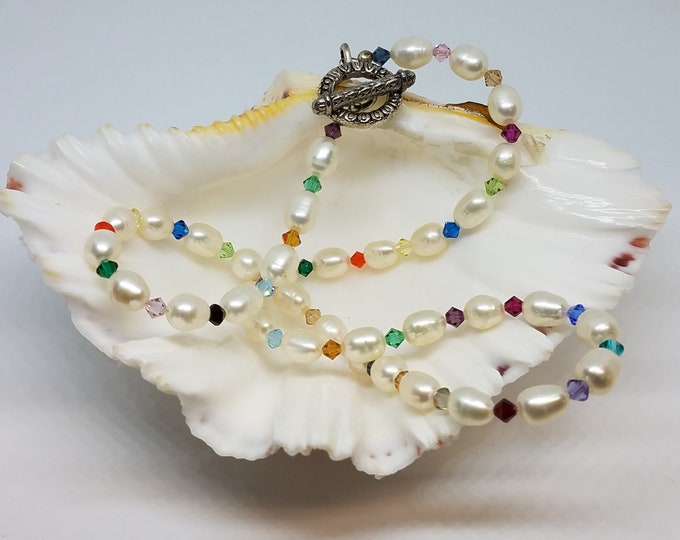 Brides Pearl and Multicolor Crystal Necklace BD776