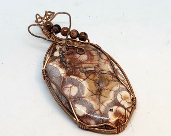Crazy Lace Agate Pendant - Wire Wrapped - Copper