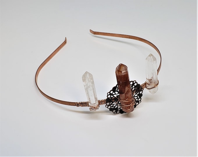 Hematoid and Clear Quartz Crystal Crown, Tiara