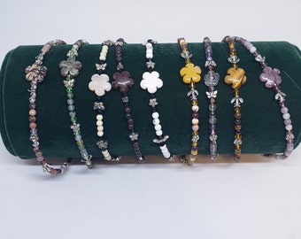 Flower Gemstone Memory Wire Bracelet