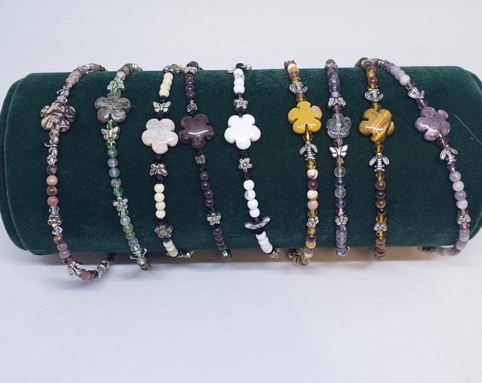 Flower Gemstone Memory Wire Bracelet