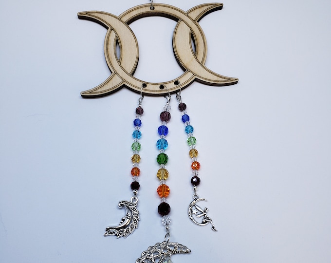 Suncatcher -Laser Cut Triple Moon & Crystal