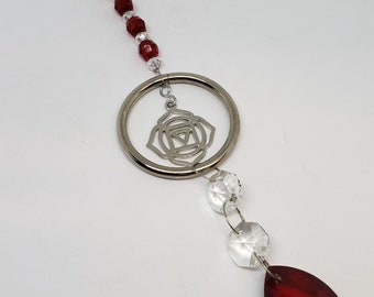Suncatcher Crystal - Red, Root Chakra, Sanskrit Chakra Symbol