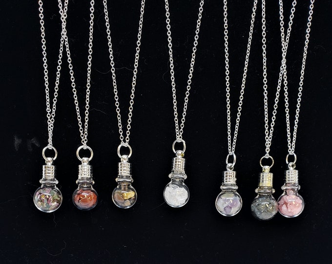 Gemstone chip Necklace - Glass Bottle