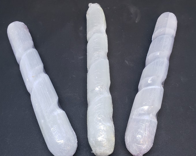 Selenite/Satin Spar Laser, Twisted Wand