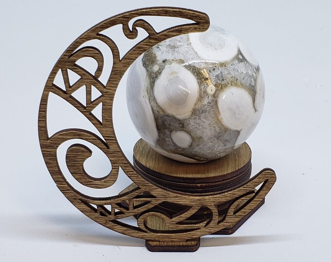 Sphere Stand - Wood - Laser Cut - Crescent Moon - Sphere Holder