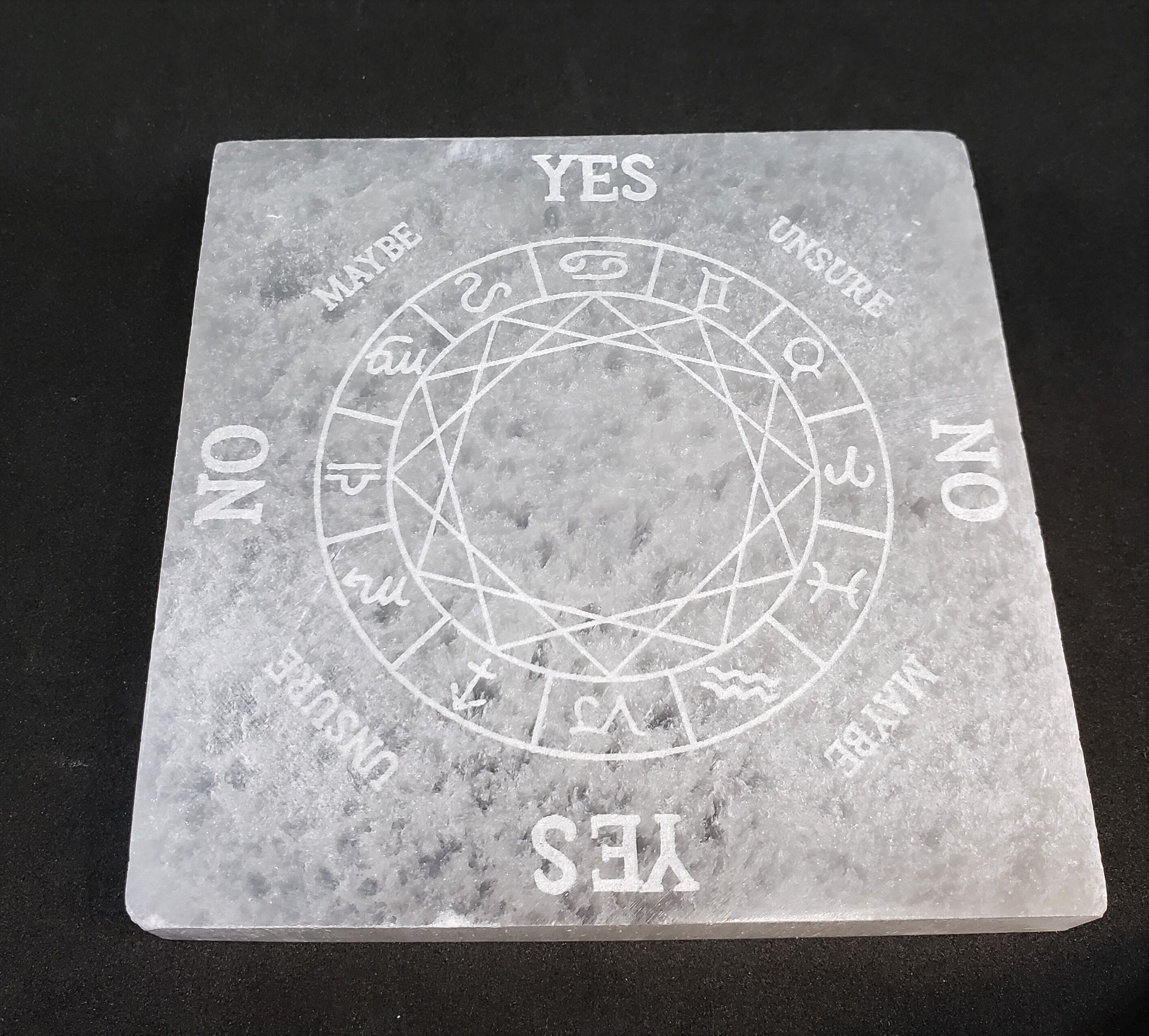 Pendulum Board Divination, Dowsing tile Laser Etched White Selenite