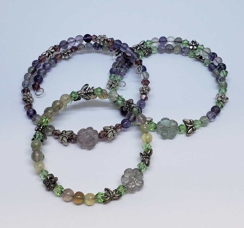 Flower Gemstone Memory Wire Bracelet