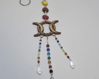 Suncatcher -Laser Cut Mini Triple Moon & Chakra Crystal