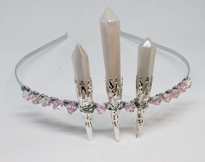 Aura Rose Quartz and Crystal Crown, Tiara